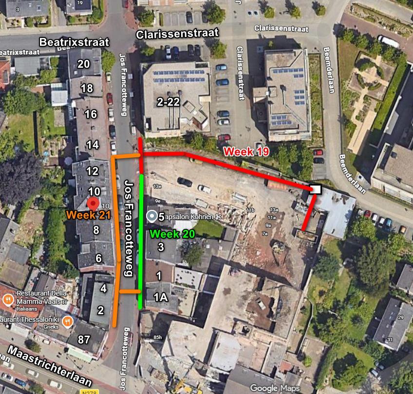 Kaart werkzaamheden Jos Francotteweg
